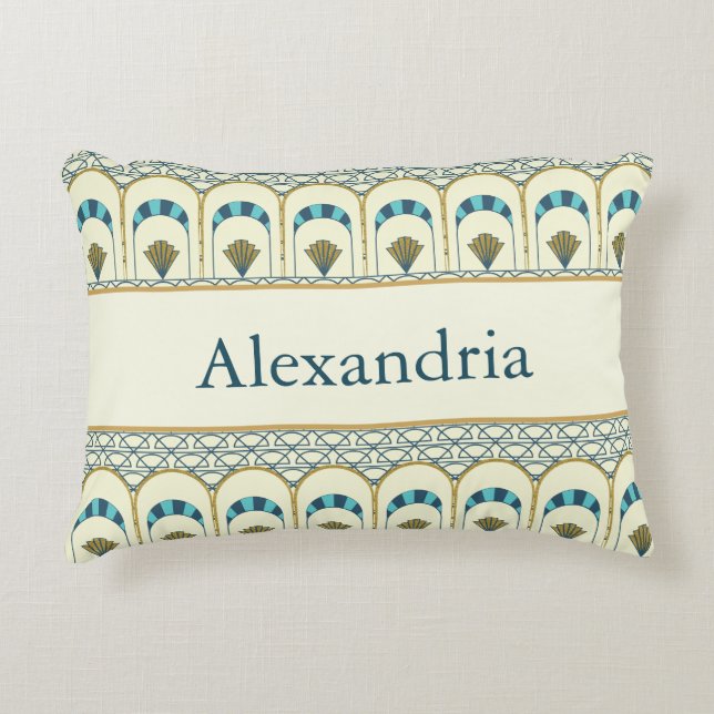 Personalized Art Deco Teal & Gold Geometric Prydnadskudde (Framsidan)