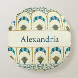 Personalized Art Deco Teal & Gold Geometric Rund Kudde