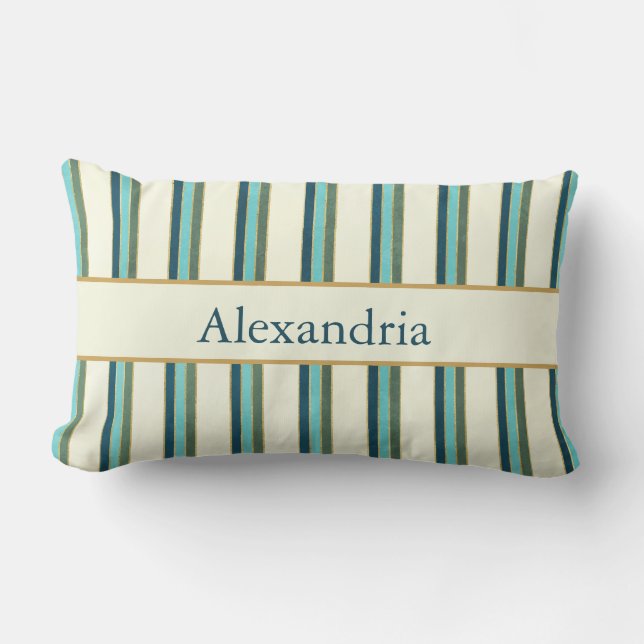 Personalized Art Deco Teal & Gold Stripes Lumbarkudde (Framsida)