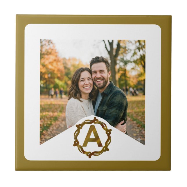 Personalized Artisan Monogram A | Wood Frame Kakelplatta (Framsidan)