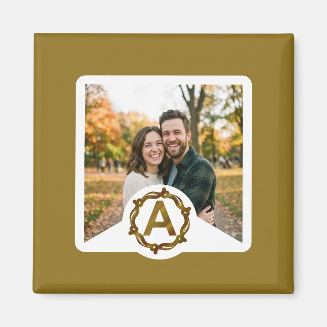 Personalized Artisan Monogram A | Wood Frame Magnet (Framsidan)