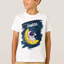 Personalized Astronaut on Moon with Rocket T Shirt