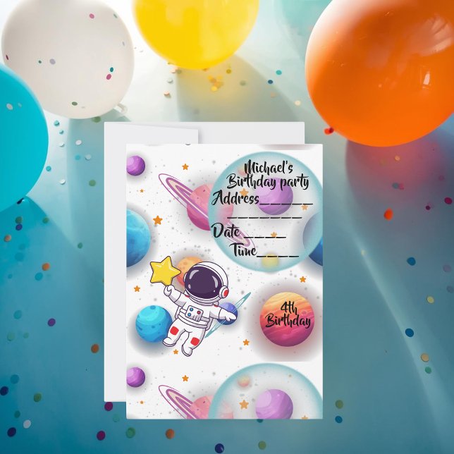 Personalized Astronaut & Planets Party Invitation Inbjudningar (Skapare uppladdad)
