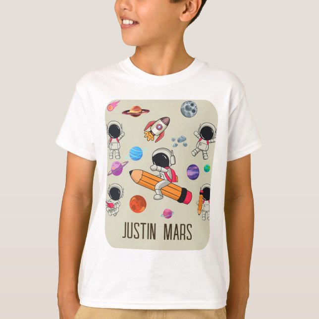 Personalized Astronauts and Planets Back to School T Shirt (Framsida)