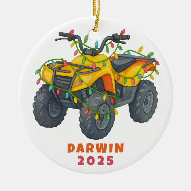 Personalized ATV Christmas Four Wheeler Holiday Julgransprydnad Keramik (Framsidan)