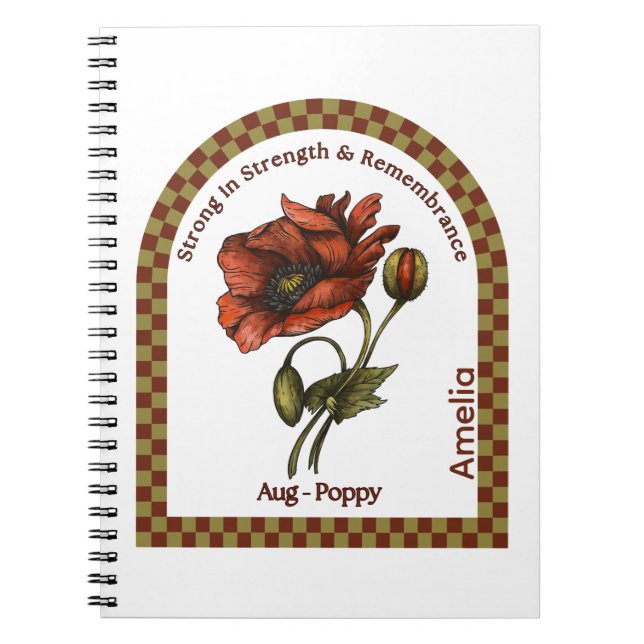 Personalized August Birth Month Flower Notebook Anteckningsbok (Framsidan)