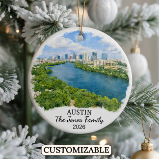 Personalized Austin Ornament, Custom Texas Julgransprydnad Keramik