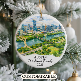 Personalized Austin Ornament, Custom Texas Julgransprydnad Keramik