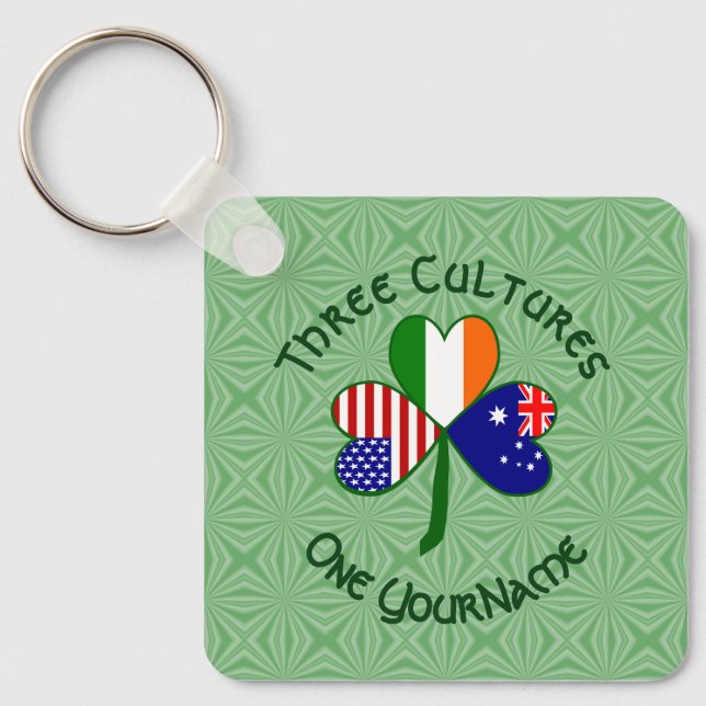 Personalized Australia Ireland USA Shamrock Nyckelring (Framsida)