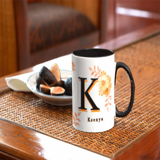 Personalized Autumn Floral Mug - Custom Name & Ini Mugg