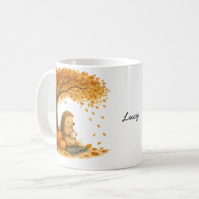 Personalized Autumn Hedgehog Under Tree Coffee Mug Kaffemugg (Framsida vänster)