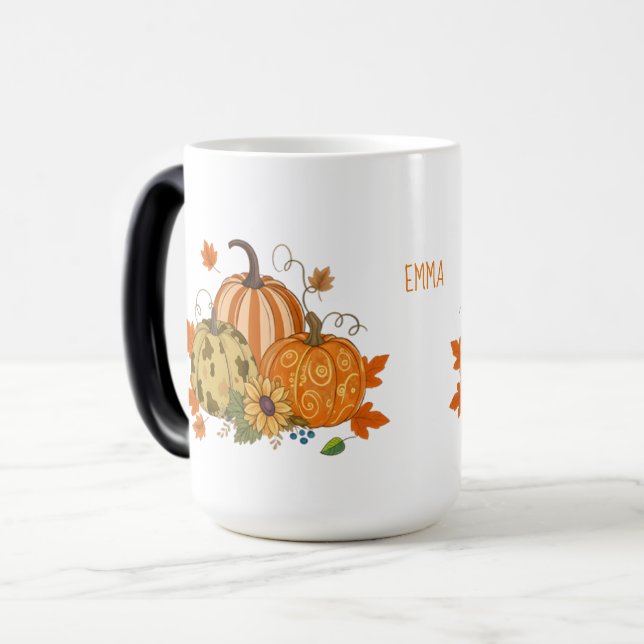 Personalized Autumn Pumpkin Patch Custom Name Mug Magisk Mugg (Framsida vänster)