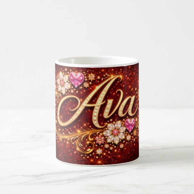 Personalized Ava Mug Gold Pink Heart Romantic Gift Kaffemugg (Center)