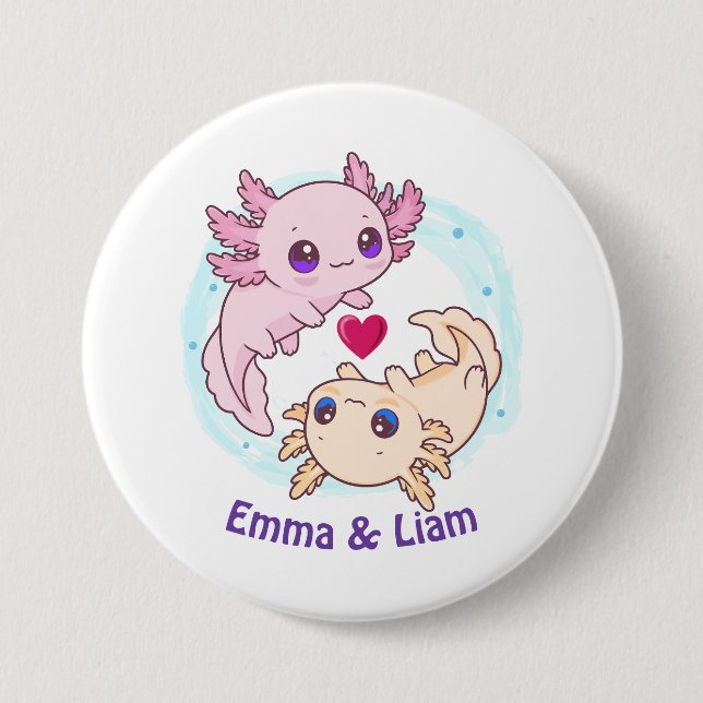 Personalized Axolotl Couple Valentine Button Knapp (Framsida)