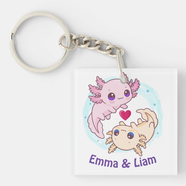 Personalized Axolotl Couple Valentine Keychain (Framsidan)