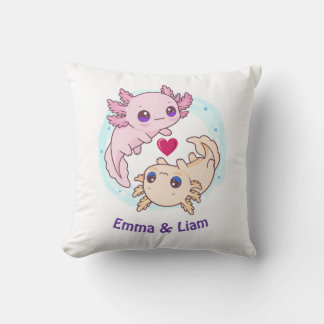 Personalized Axolotl Couple Valentine Throw Pillow Kudde
