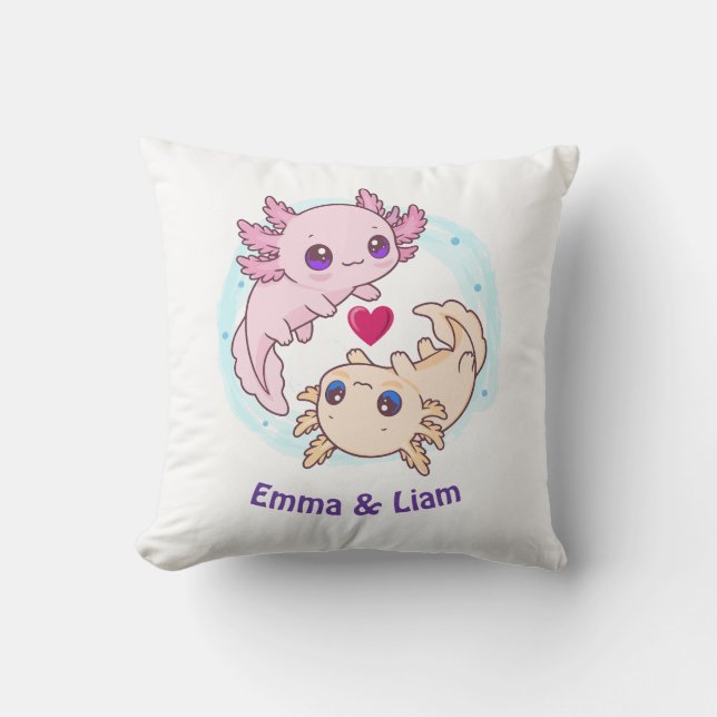 Personalized Axolotl Couple Valentine Throw Pillow Kudde (Framsida)
