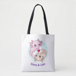 Personalized Axolotl Couple Valentine Tote Bag Tygkasse