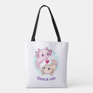 Personalized Axolotl Couple Valentine Tote Bag Tygkasse