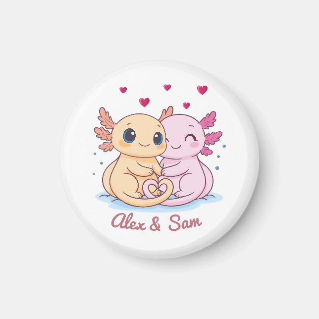 Personalized Axolotl Valentine Magnet with Names (Framsidan)