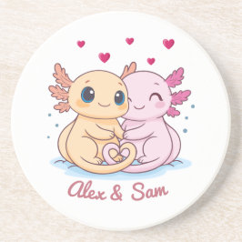 Personalized Axolotl Valentine Sandstone Coaster Underlägg
