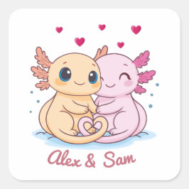 Personalized Axolotl Valentine Sticker Fyrkantigt Klistermärke