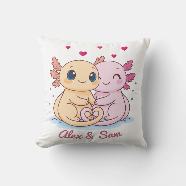 Personalized Axolotl Valentine Throw Pillow Kudde (Framsida)