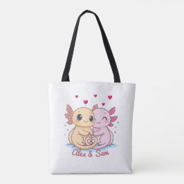 Personalized Axolotl Valentine Tote Bag with Names Tygkasse
