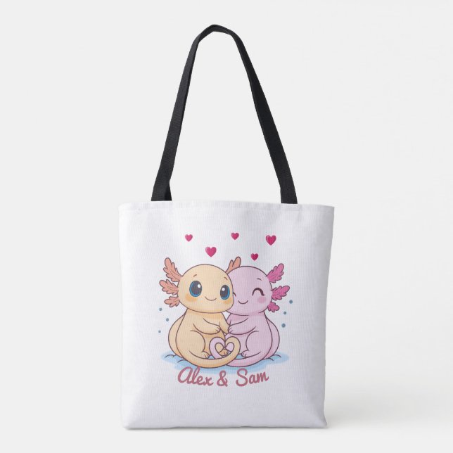 Personalized Axolotl Valentine Tote Bag with Names Tygkasse (Baksida)
