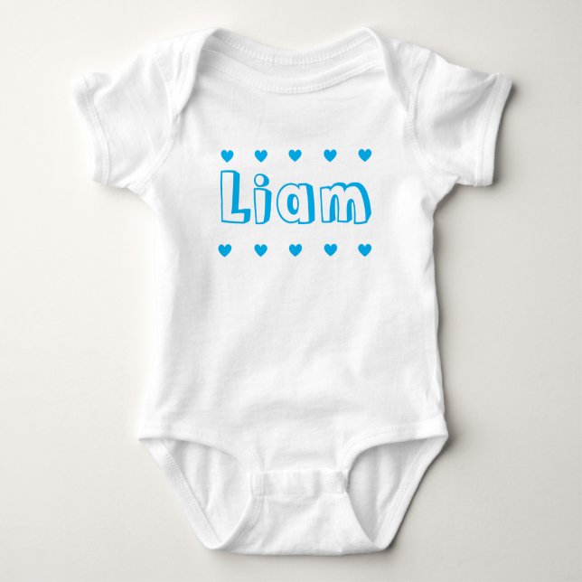 Personalized Azure Blue Heart Boy Name T Shirt (Framsida)
