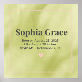 Personalized Baby Birth Announcement Print Poster