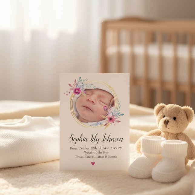 Personalized baby birth card - Welcome baby girl  Inbjudningar (Skapare uppladdad)
