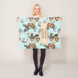 Personalized Baby Blanket – Watercolor Teddy Bears Fleecefilt