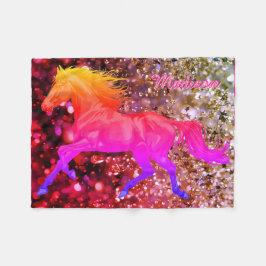 Personalized Baby Blanket With a Rainbow Horse Fleecefilt
