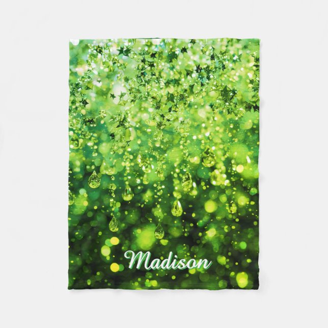 Personalized Baby Blanket With Green Faux Sparkle  Fleecefilt (Framsidan)