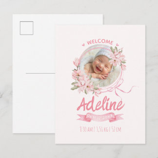 personalized baby blue floral Birth announcements Vykort