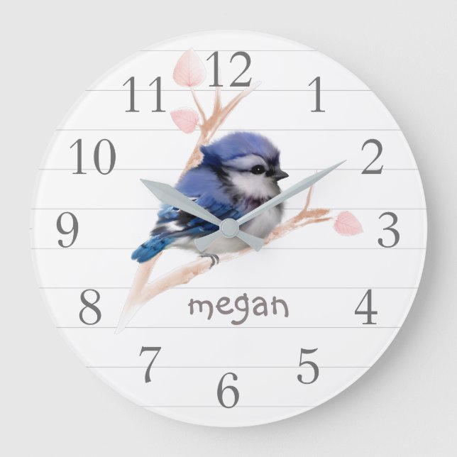 Personalized Baby Blue Jay Nursery Wall Clock Stor Klocka (Framsida)