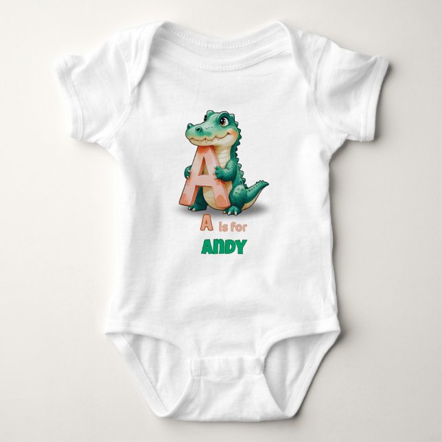Personalized Baby Bodysuit – A is for Alligator T Shirt (Framsida)