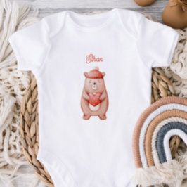 Personalized Baby Bodysuit With A Teddy Bear T Shirt