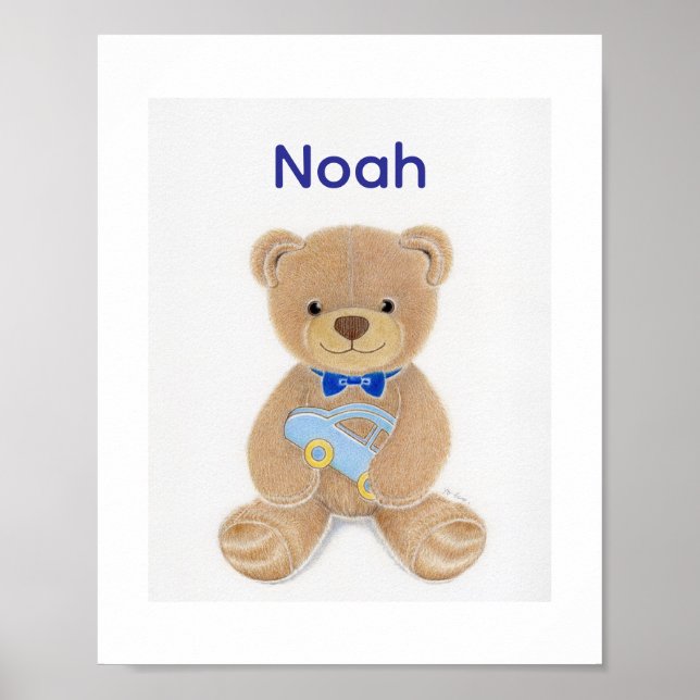 Personalized Baby Boy Name Teddy Bear Nursery  Poster (Framsidan)
