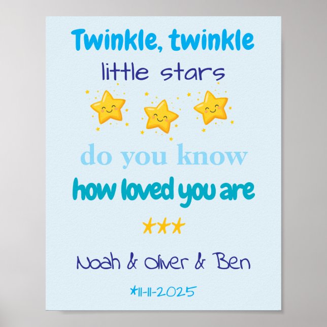 Personalized Baby Boy Triplets Wall Poster (Framsidan)