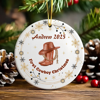 Personalized Baby Cowboy First Christmas Ceramic Julgransprydnad Keramik
