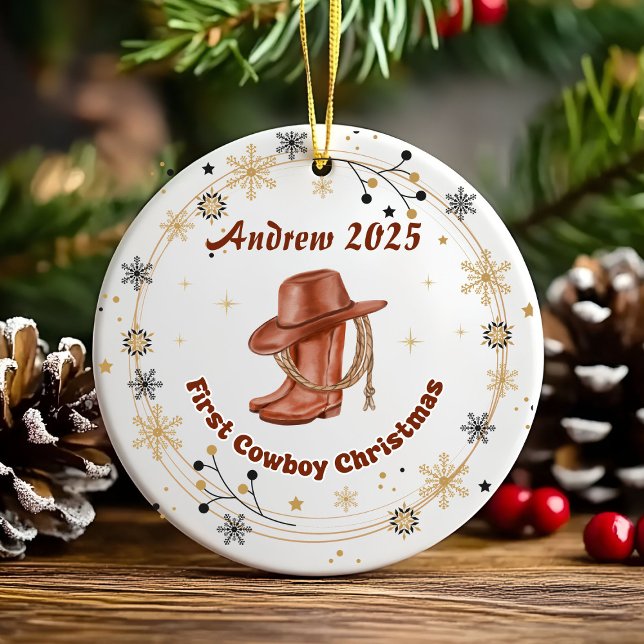 Personalized Baby Cowboy First Christmas  Ceramic Julgransprydnad Keramik (Skapare uppladdad)