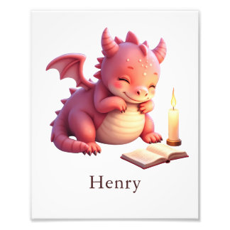 Personalized Baby Dragon Art Print Nursery Name  Fototryck