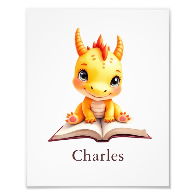 Personalized Baby Dragon Reading Custom Art Print Fototryck (Framsidan)