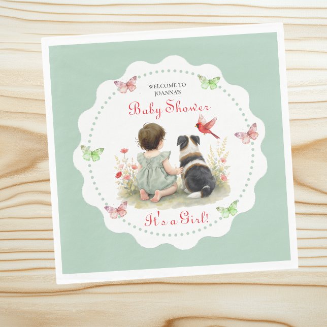 Personalized Baby Girl and her Puppy Baby Shower  Pappersservett (Skapare uppladdad)