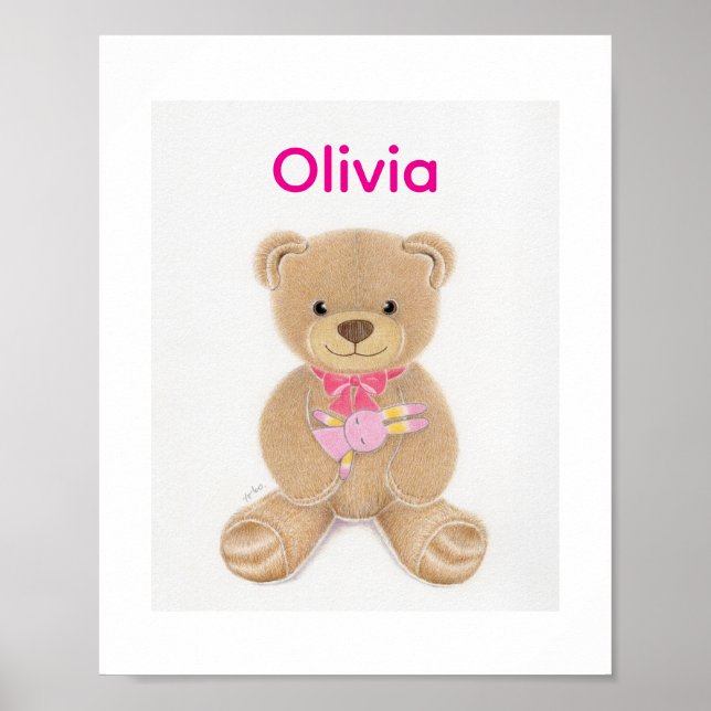 Personalized Baby Girl Teddy Bear Nursey Poster (Framsidan)