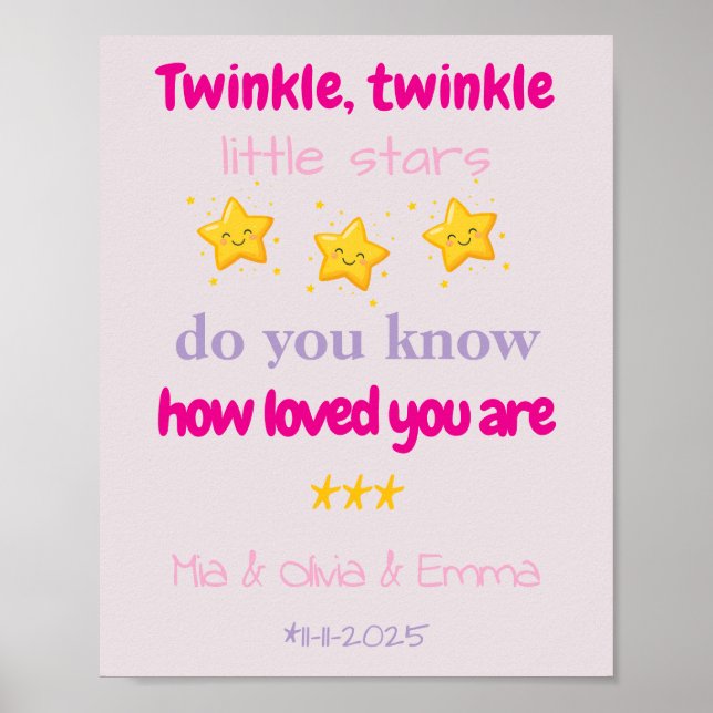 Personalized Baby Girl Triplets Wall Poster (Framsidan)
