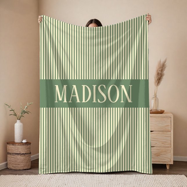 Personalized Baby Name Sage Blanket Gift for Kids Fleecefilt (Striped Pattern Blanket Birthday Gift for Her, Personalized Wedding Blanket for Mr and Mrs)