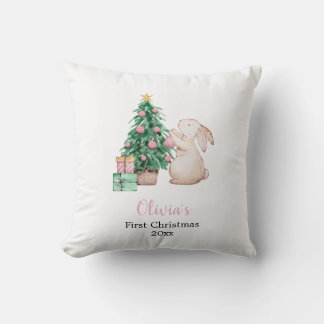 Personalized Baby’s First Christmas rabbit theme Kudde